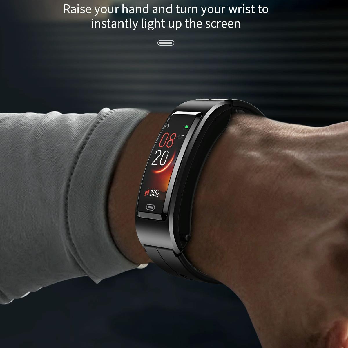 Bluetooth Sleep Heart Monitor Bracelet - B7 - Gold + Black Silicone Strap