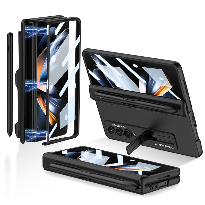 For Samsung Galaxy Z Fold4 5G Foldable Magnetic Flip Case With Holder &amp; Pen Slot - Gkk - Black