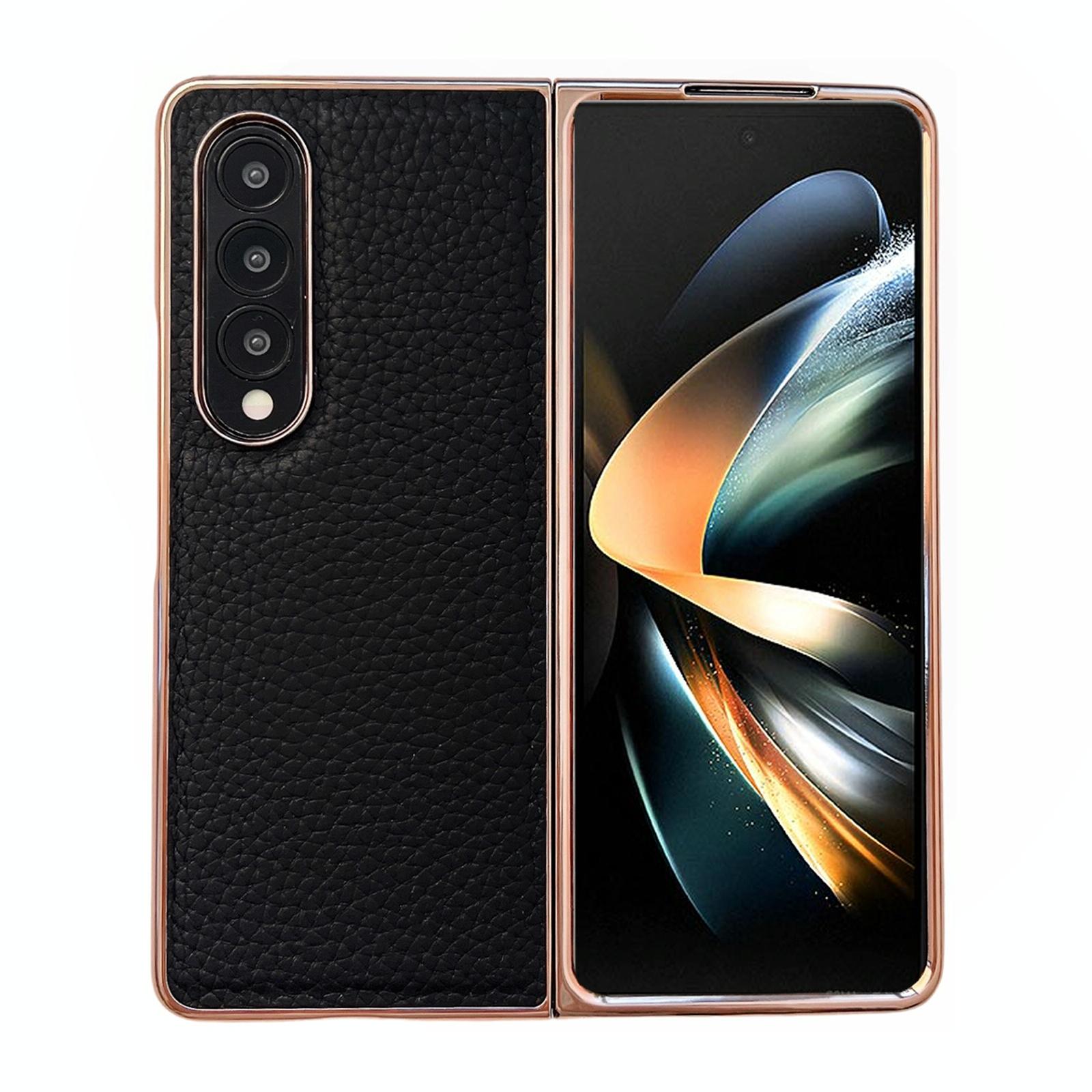 Star Series Nano Electroplating Pu Case For Samsung Galaxy Z Fold 4 - Black
