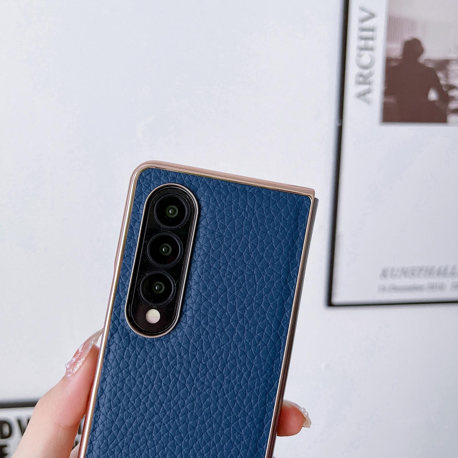 Star Series Nano Electroplating Pu Case For Samsung Galaxy Z Fold 4 - Black