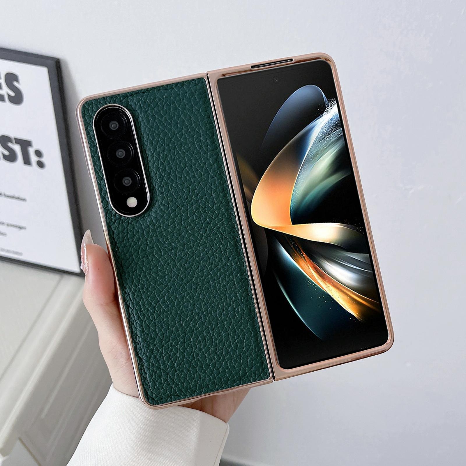 Star Series Nano Electroplating Pu Case For Samsung Galaxy Z Fold 4 - Black
