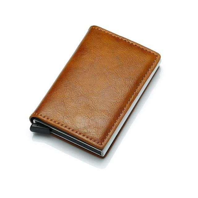 Anti Magnetic Rfid Leather Metal Wallet Universal Fit Black - Brown