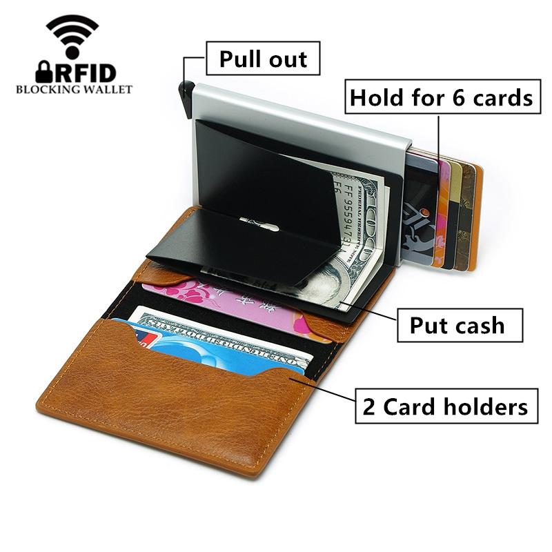 Anti Magnetic Rfid Leather Metal Wallet Universal Fit Black - Brown