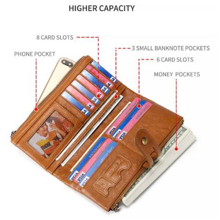 Secure Leather Wallet with Card Slots - Anti-theft - Coffee