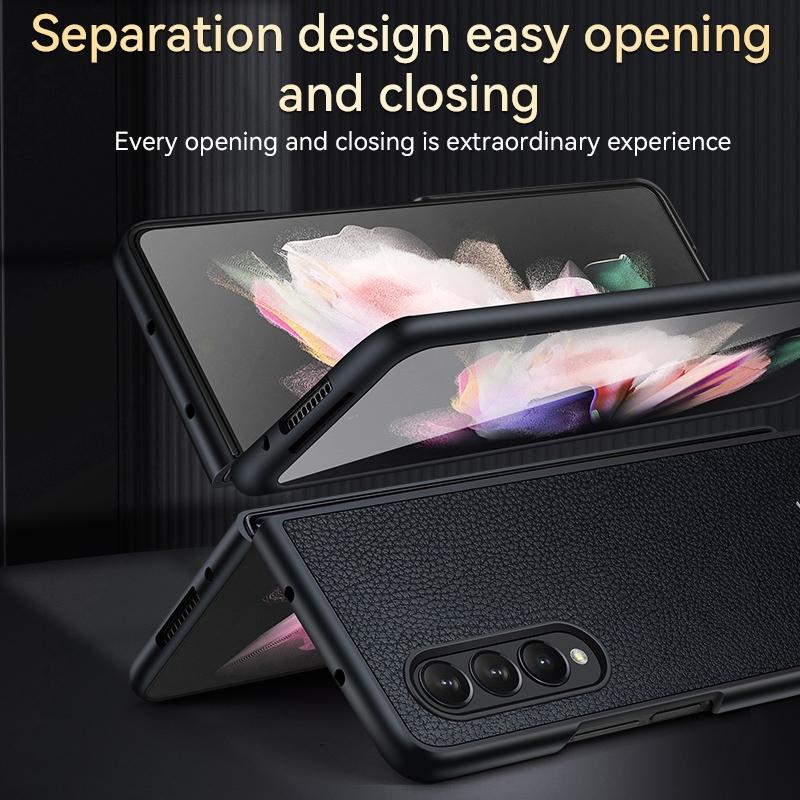 For Samsung Galaxy Z Fold4 5G Handmade Leather Shockproof Tpu Case - Black