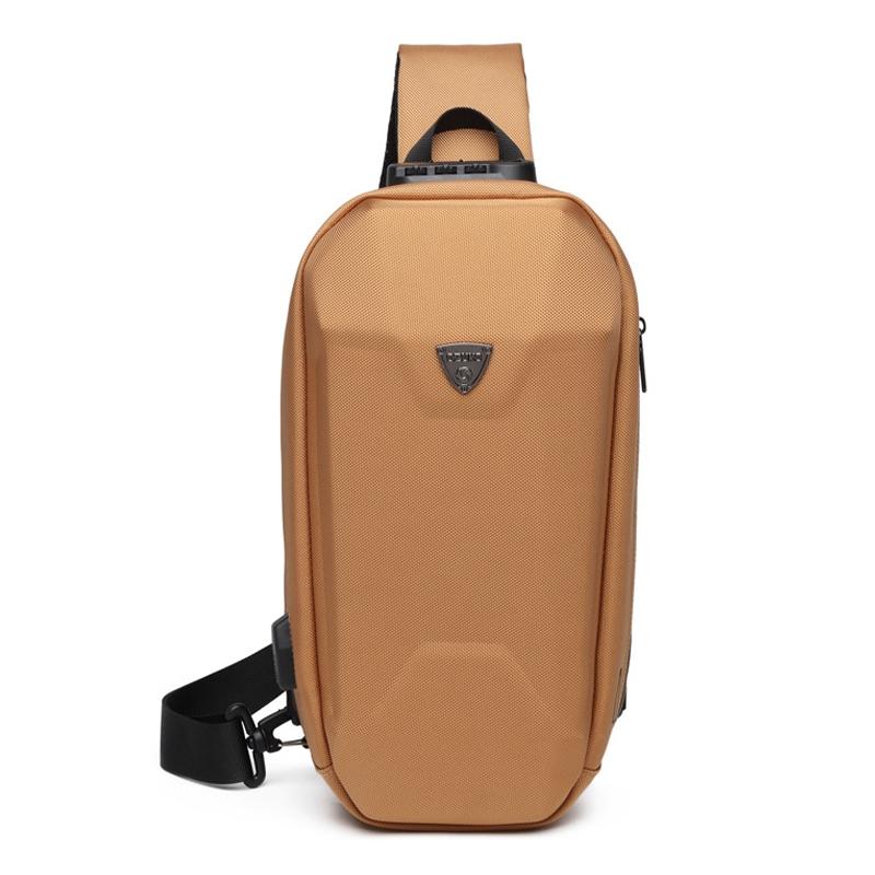 Waterproof Men Chest Bag Usb Charging Port Anti Theft Oxford Cloth Messenger Bag - Brown