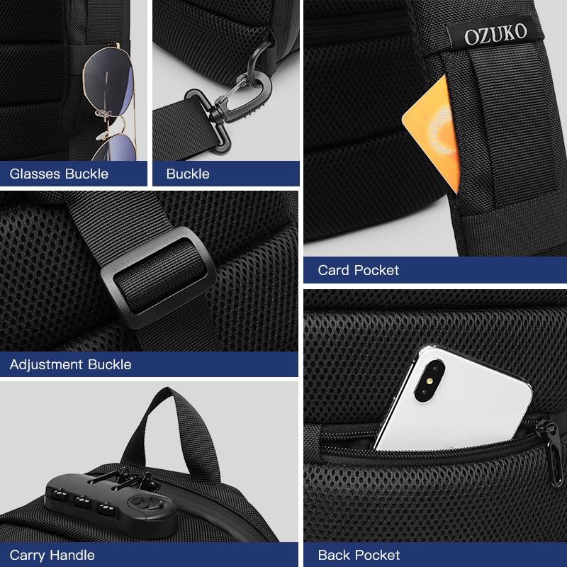 Waterproof Men Chest Bag Usb Charging Port Anti Theft Oxford Cloth Messenger Bag - Brown