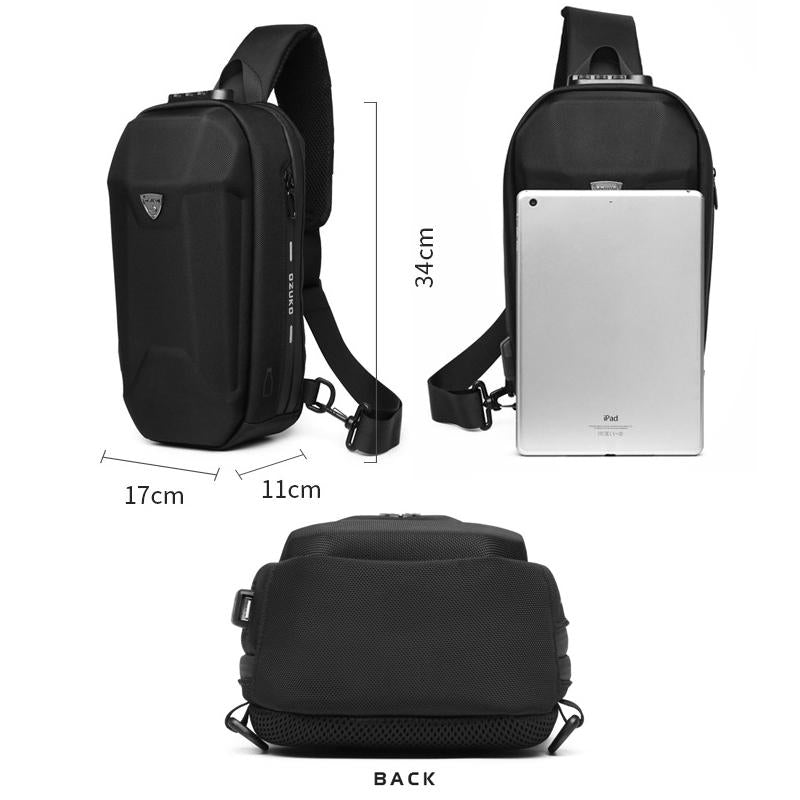 Waterproof Men Chest Bag Usb Charging Port Anti Theft Oxford Cloth Messenger Bag - Brown