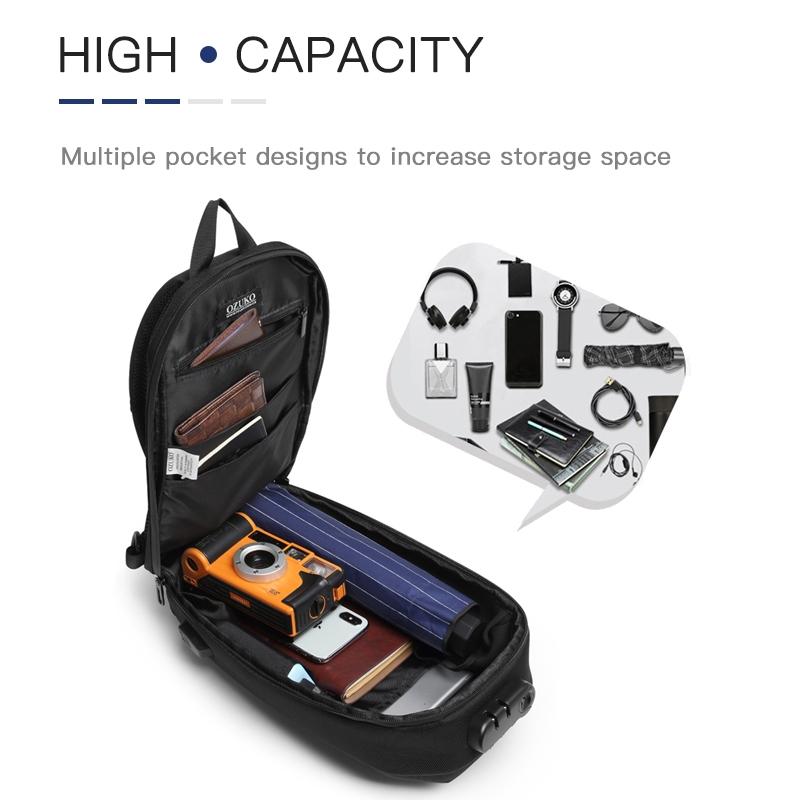 Waterproof Men Chest Bag Usb Charging Port Anti Theft Oxford Cloth Messenger Bag - Brown