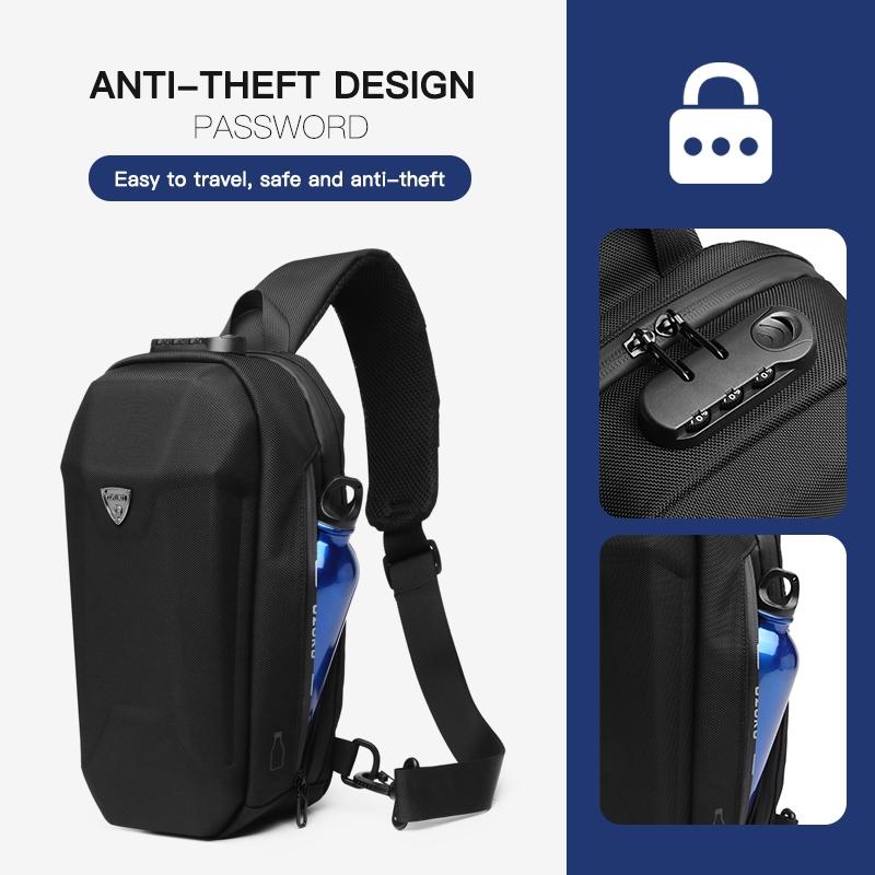 Waterproof Men Chest Bag Usb Charging Port Anti Theft Oxford Cloth Messenger Bag - Brown