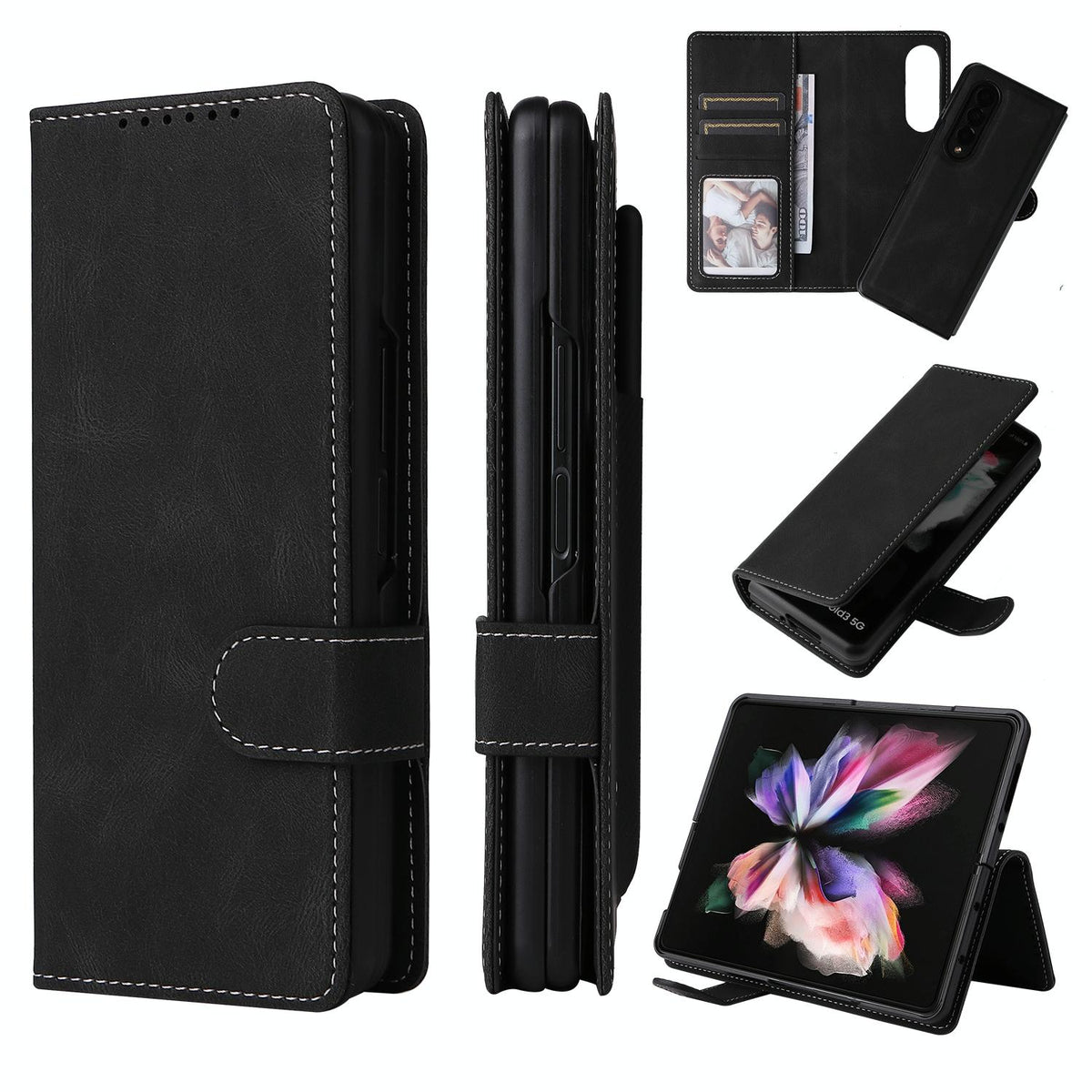 For Samsung Galaxy Z Fold4 5G Foldable Leather Case - Detachable - Black