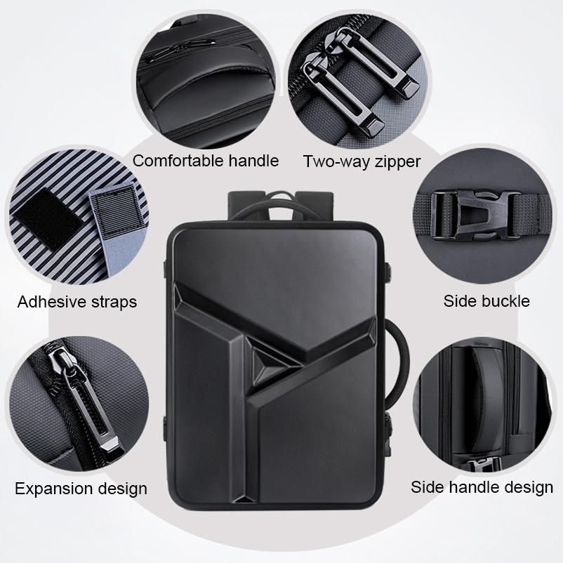 Waterproof Expandable Hard Shell Backpack with Usb Charging - Large Capacity Black - 162 Black