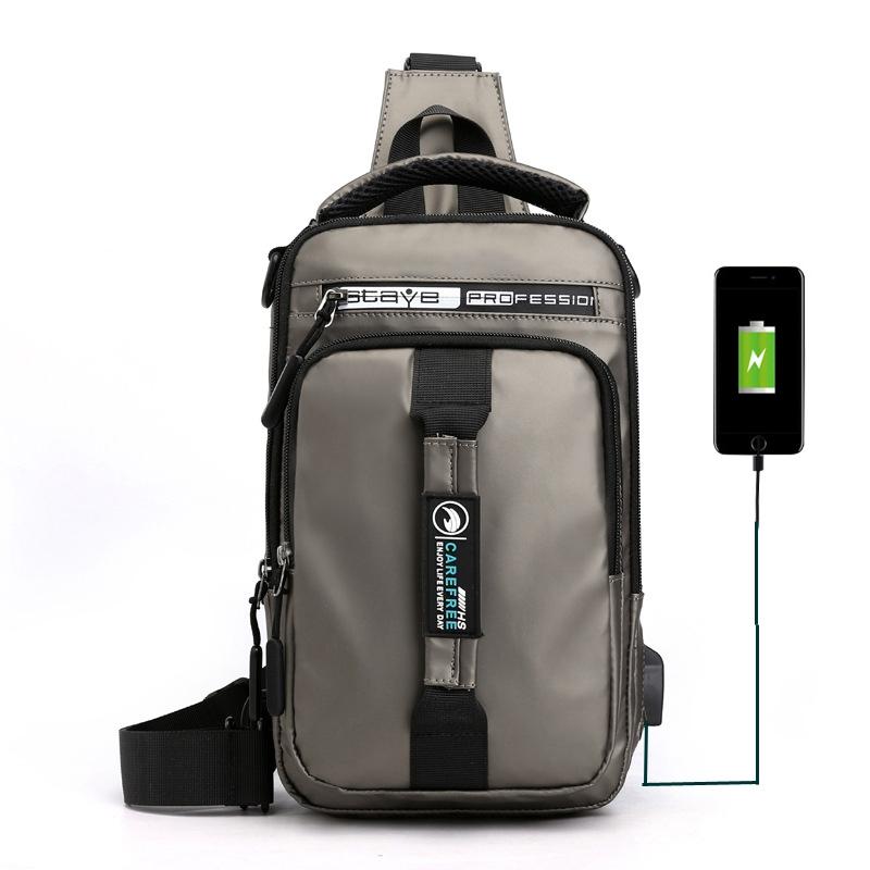 Men Multifunctional Chest Bag Usb Charging Port Single / Double Shoulder - Grey