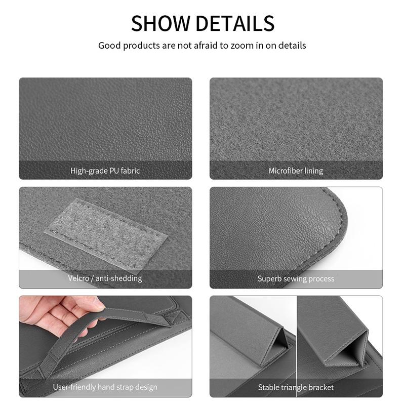 Universal 4-In-1 Laptop Bag Set Waterproof Pu Leather Handle Stand Pen Holder Winders Mouse & Charger Bags - 13 / 14 Inch - Dark Blue