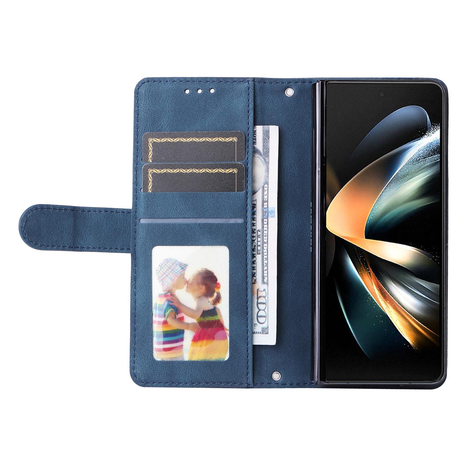 For Samsung Galaxy Z Fold4 5G Metal Button Leather Case - Tree Design - Black