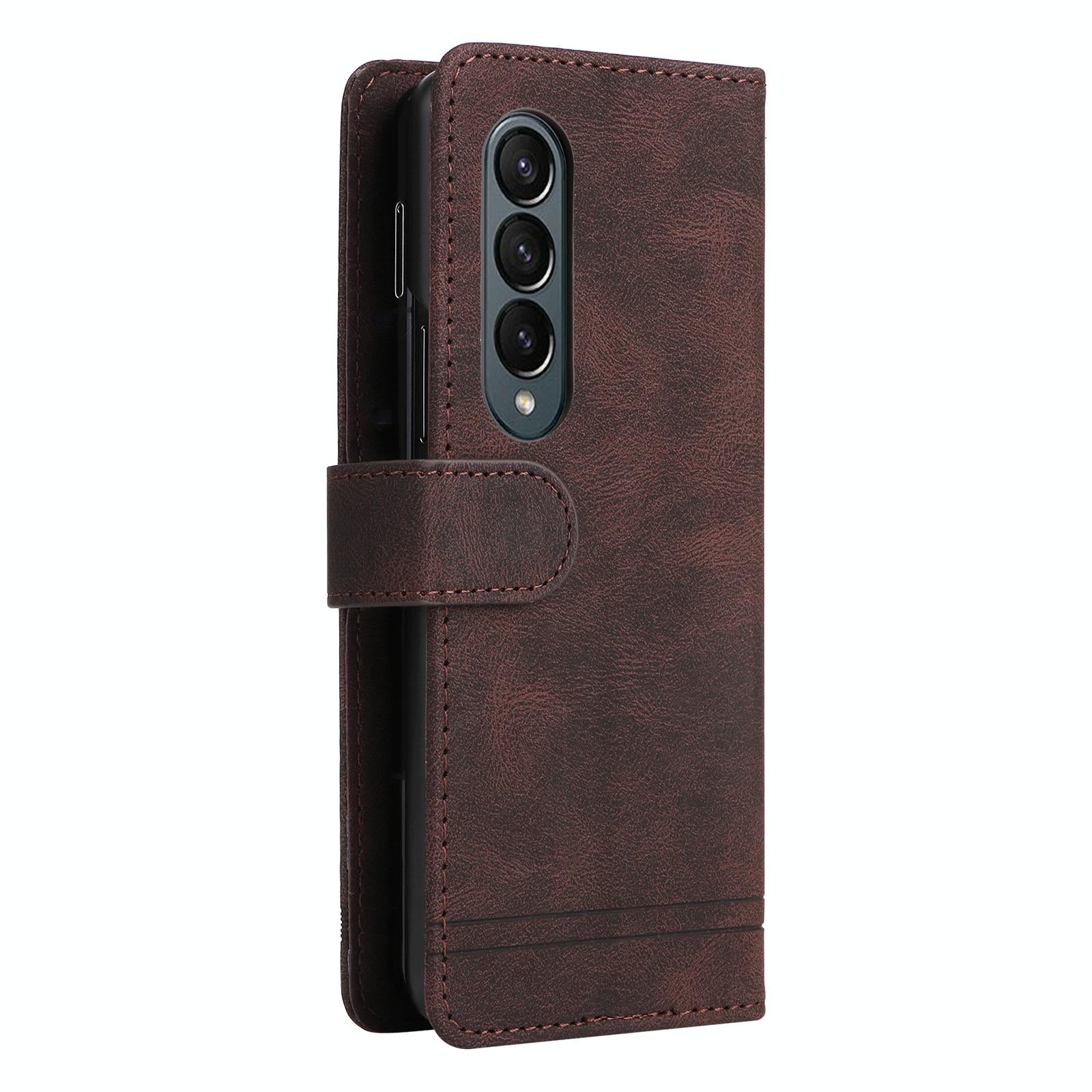 For Samsung Galaxy Z Fold4 5G Metal Button Leather Case - Tree Design - Black