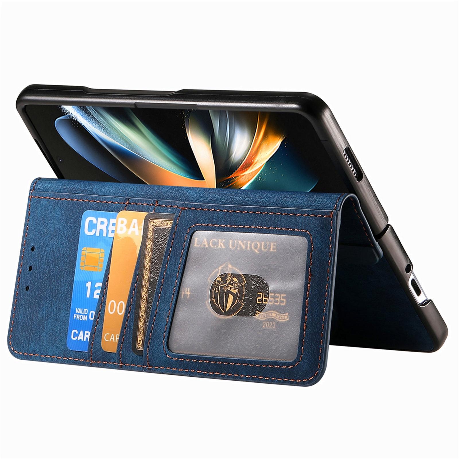 For Samsung Galaxy Z Fold4 5G Vintage Magnetic Wallet Case - Zipper Closure - Blue