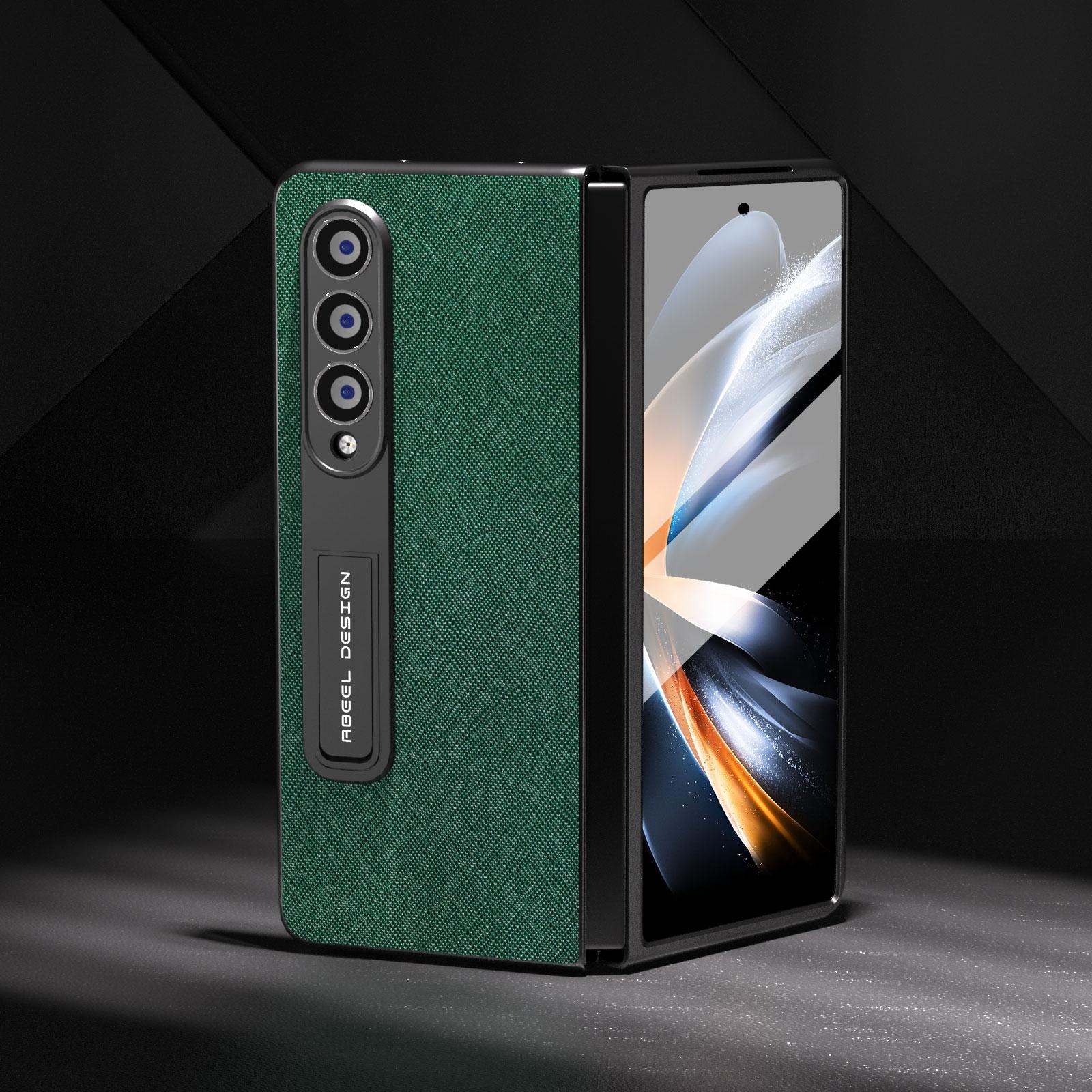 For Samsung Galaxy Z Fold4 5G Cross Texture Leather Phone Case With Holder - Blue