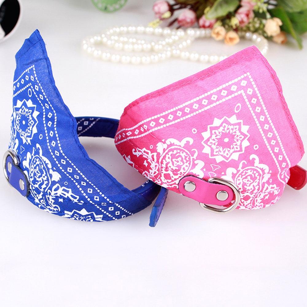Adjustable Dog Bandana Leather Printed Soft Scarf Collar Neckerchief For Puppy Pet - Size M - Pink