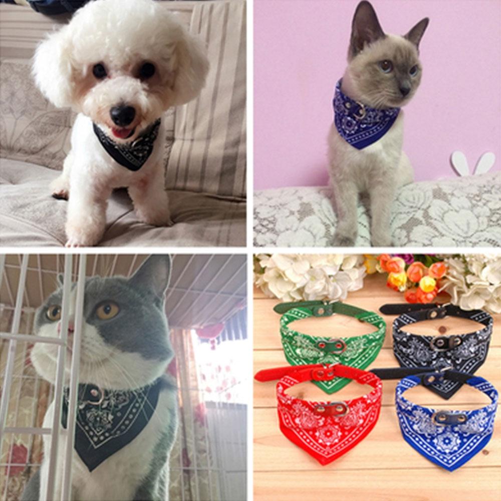 Adjustable Dog Bandana Leather Printed Soft Scarf Collar Neckerchief For Puppy Pet - Size M - Pink