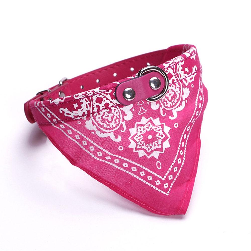 Adjustable Dog Bandana Leather Printed Soft Scarf Collar Neckerchief For Puppy Pet - Size M - Pink