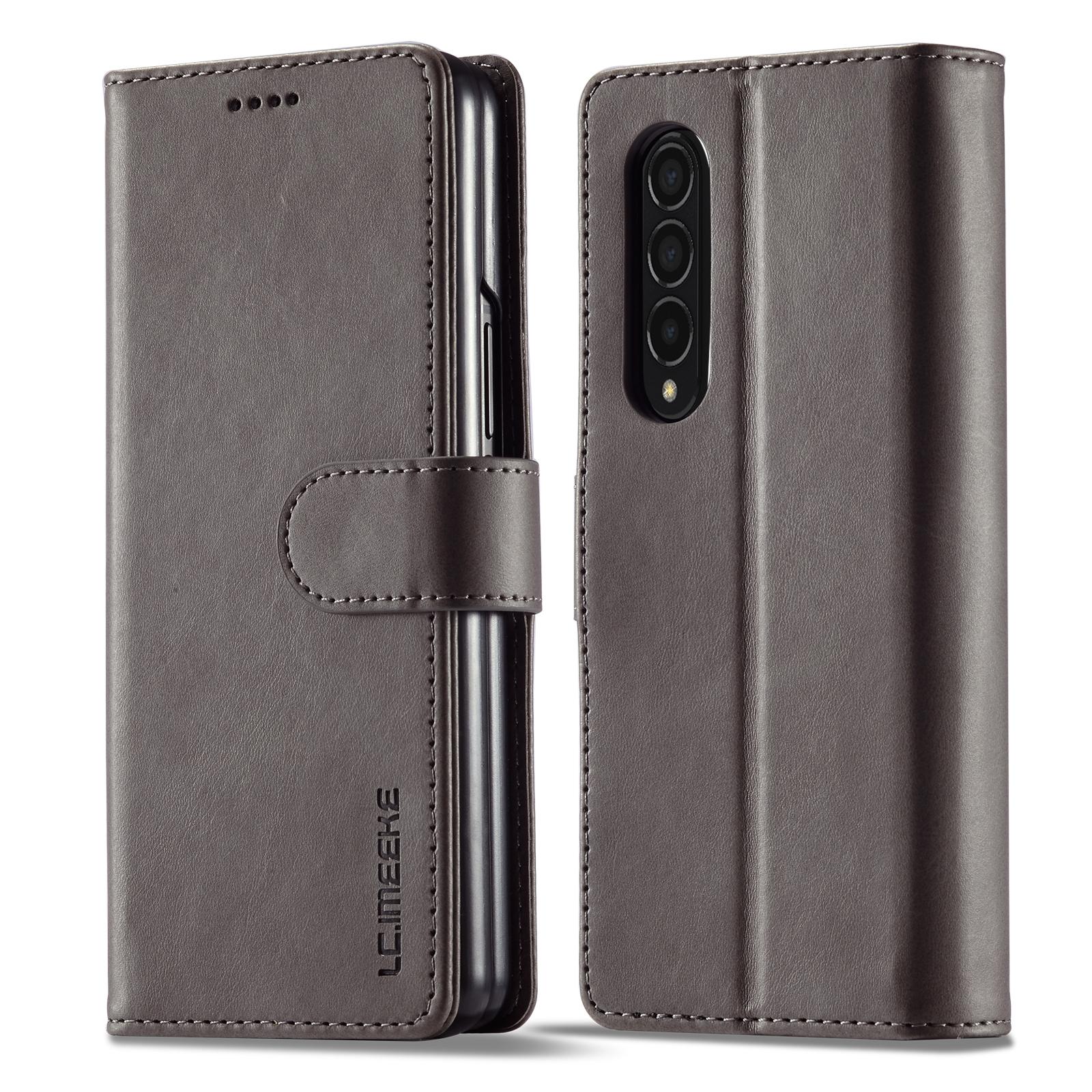 For Samsung Galaxy Z Fold4 5G Calf Leather Phone Case - Grey