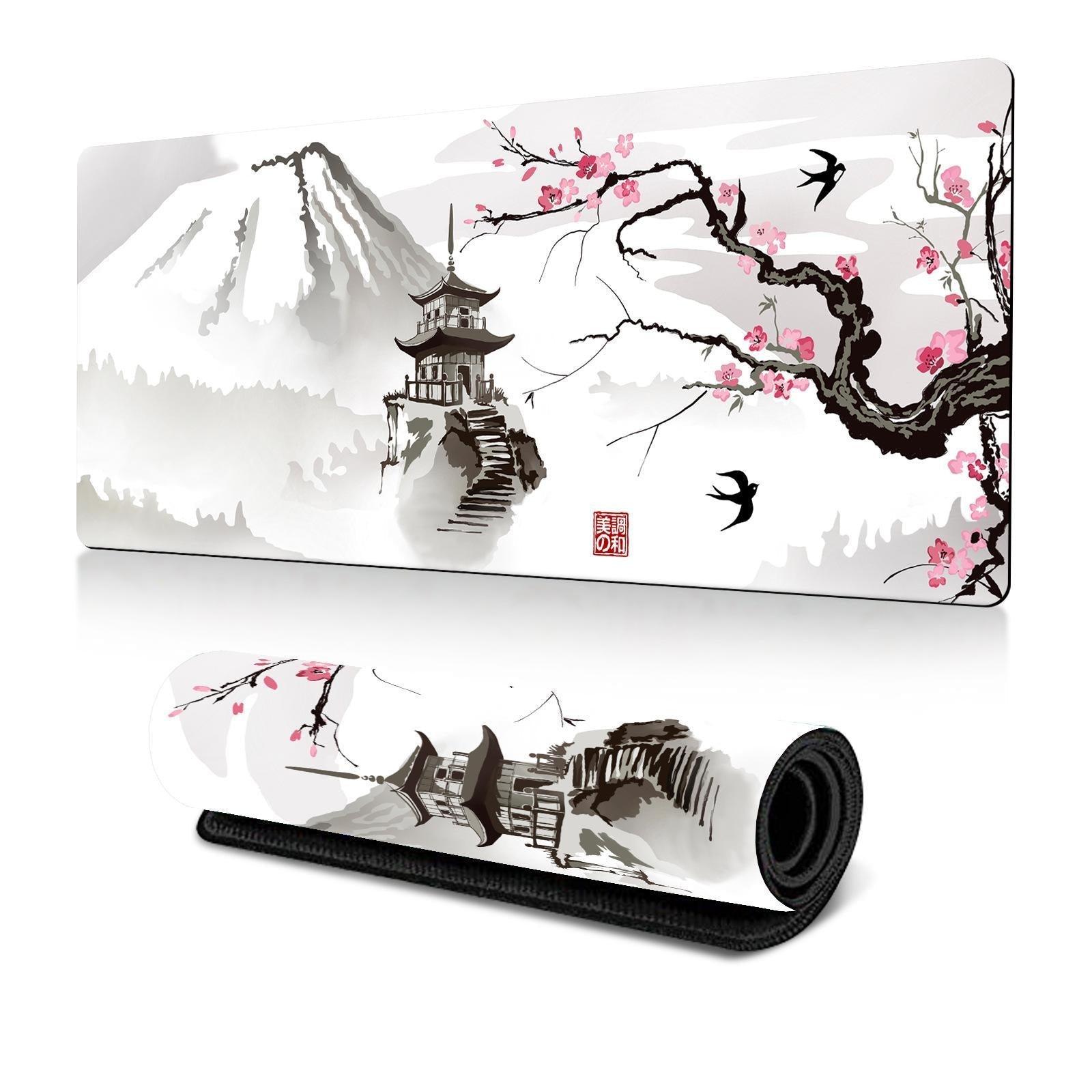 Cherry Blossom Ink Painting Mouse Pad Non Slip - Pattern 9 - 300X700X2Mm
