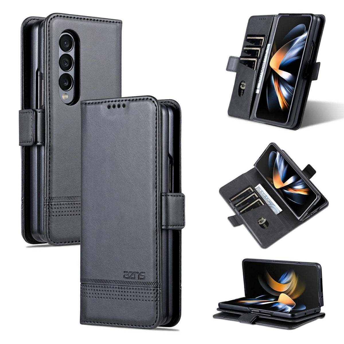 For Samsung Galaxy Z Fold4 5G Leather Magnetic Phone Case - Calf Texture - Light Brown