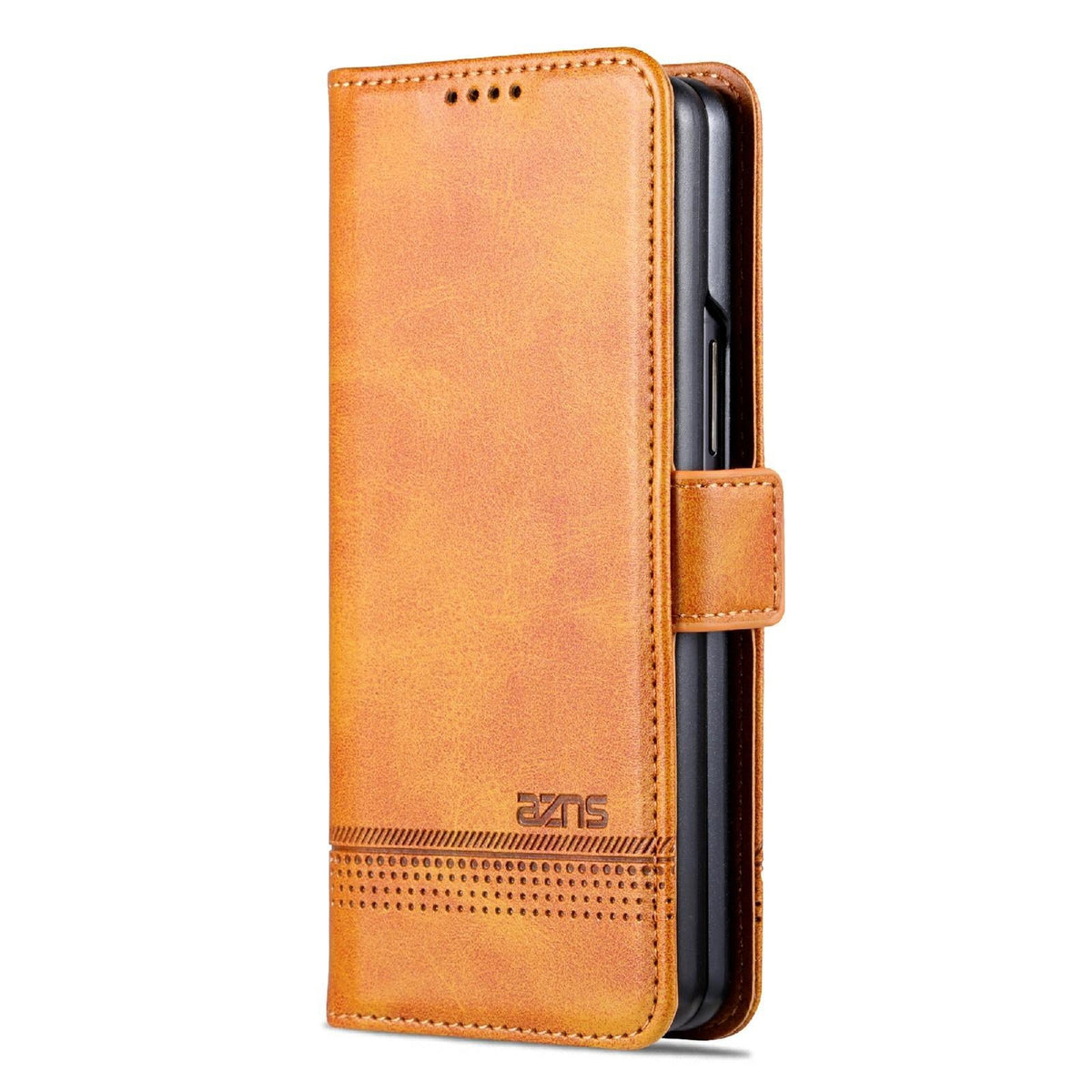 For Samsung Galaxy Z Fold4 5G Leather Magnetic Phone Case - Calf Texture - Light Brown