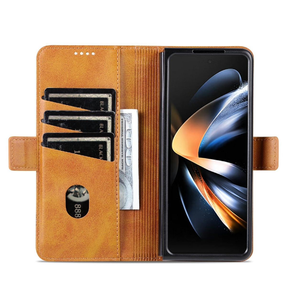 For Samsung Galaxy Z Fold4 5G Leather Magnetic Phone Case - Calf Texture - Light Brown
