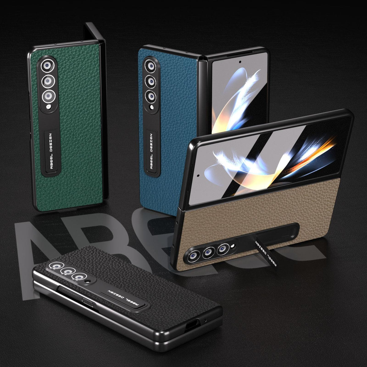 For Samsung Galaxy Z Fold4 5G Leather Phone Case With Holder - Litchi Texture - Grey