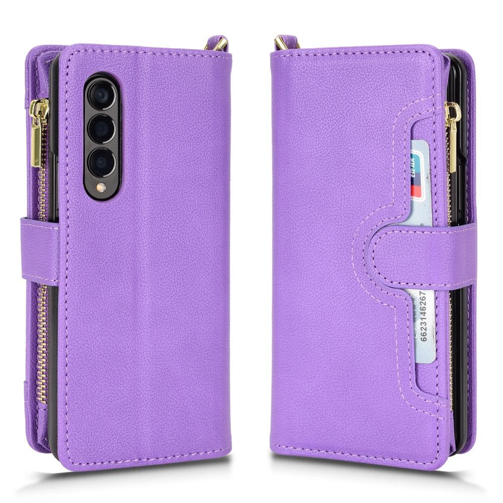 For Samsung Galaxy z Fold4 5G Zipper Leather Phone Case with Litchi Texture - Purple