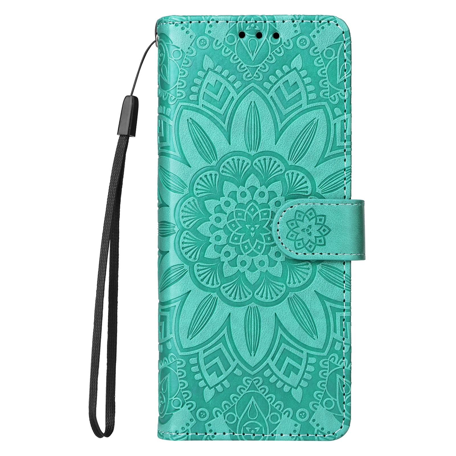 For Samsung Galaxy Z Fold4 5G Sunflower Embossed Leather Phone Case - Green