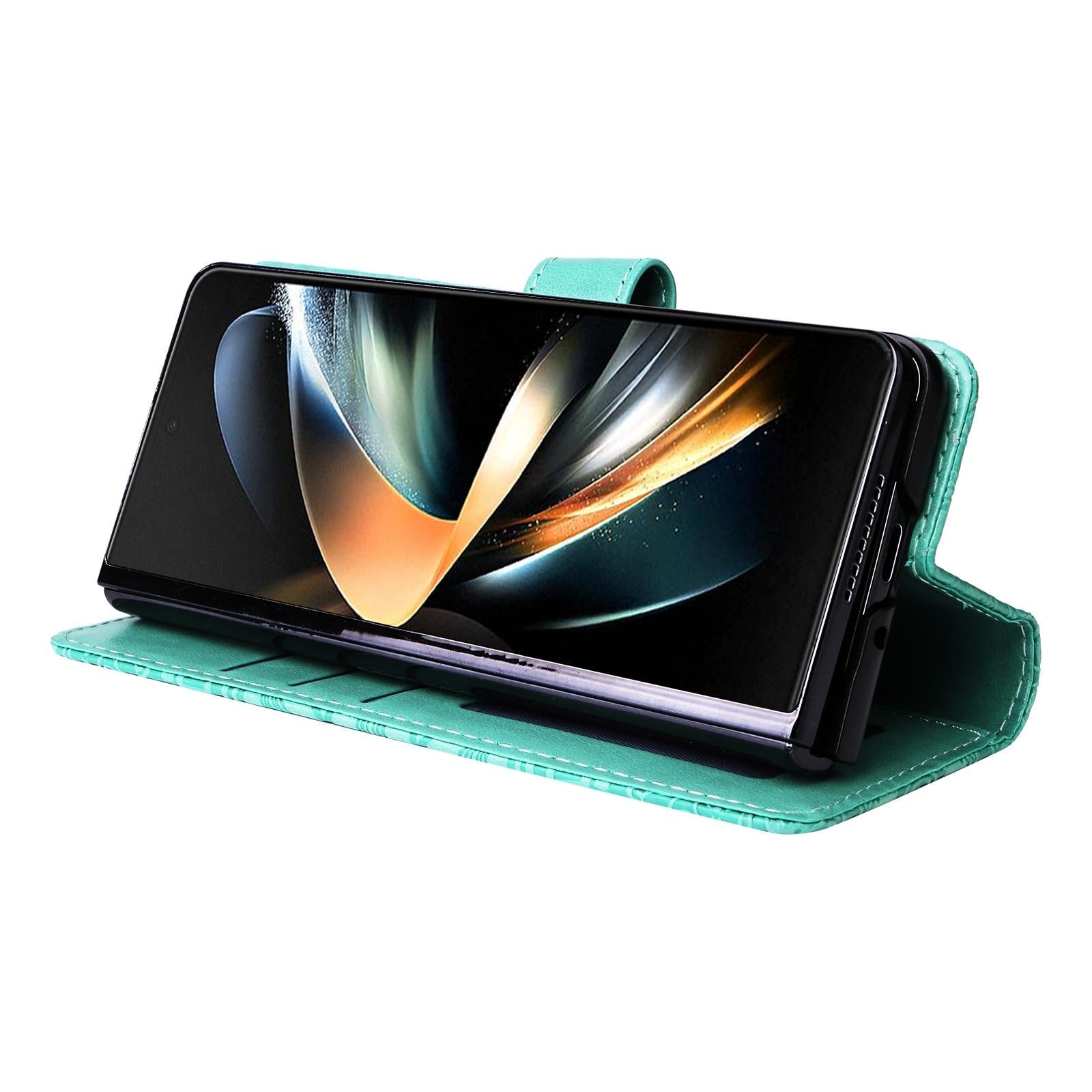 For Samsung Galaxy Z Fold4 5G Sunflower Embossed Leather Phone Case - Green