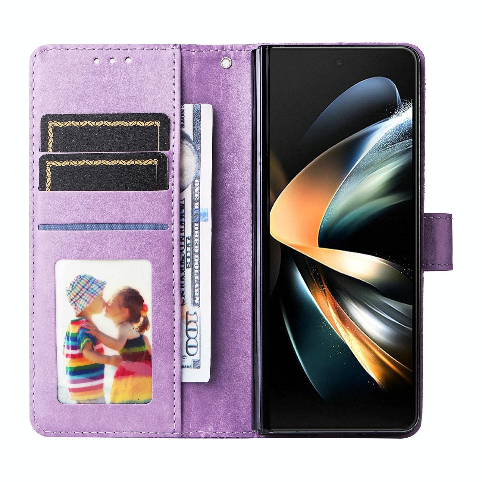 For Samsung Galaxy Z Fold4 5G Sunflower Embossed Leather Phone Case - Green