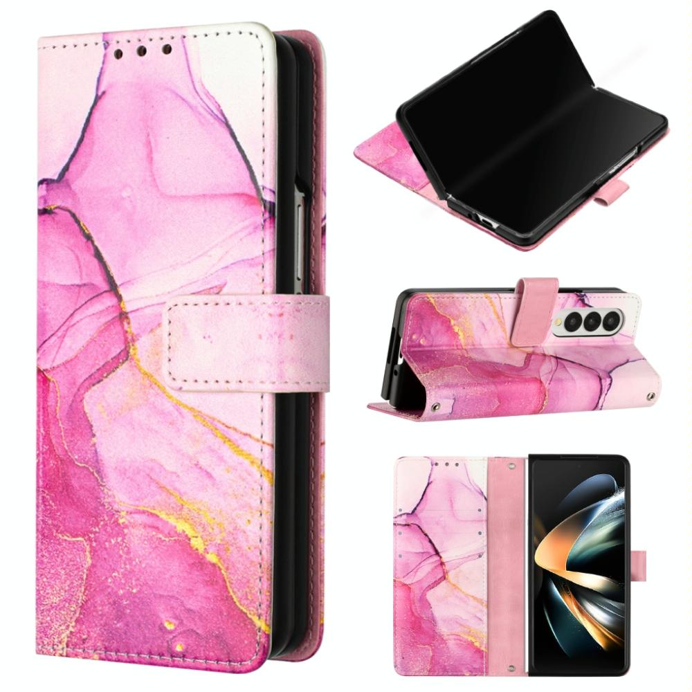 For Samsung Galaxy Z Fold4 5G Marble Leather Flip Case - Rose Gold Ls005