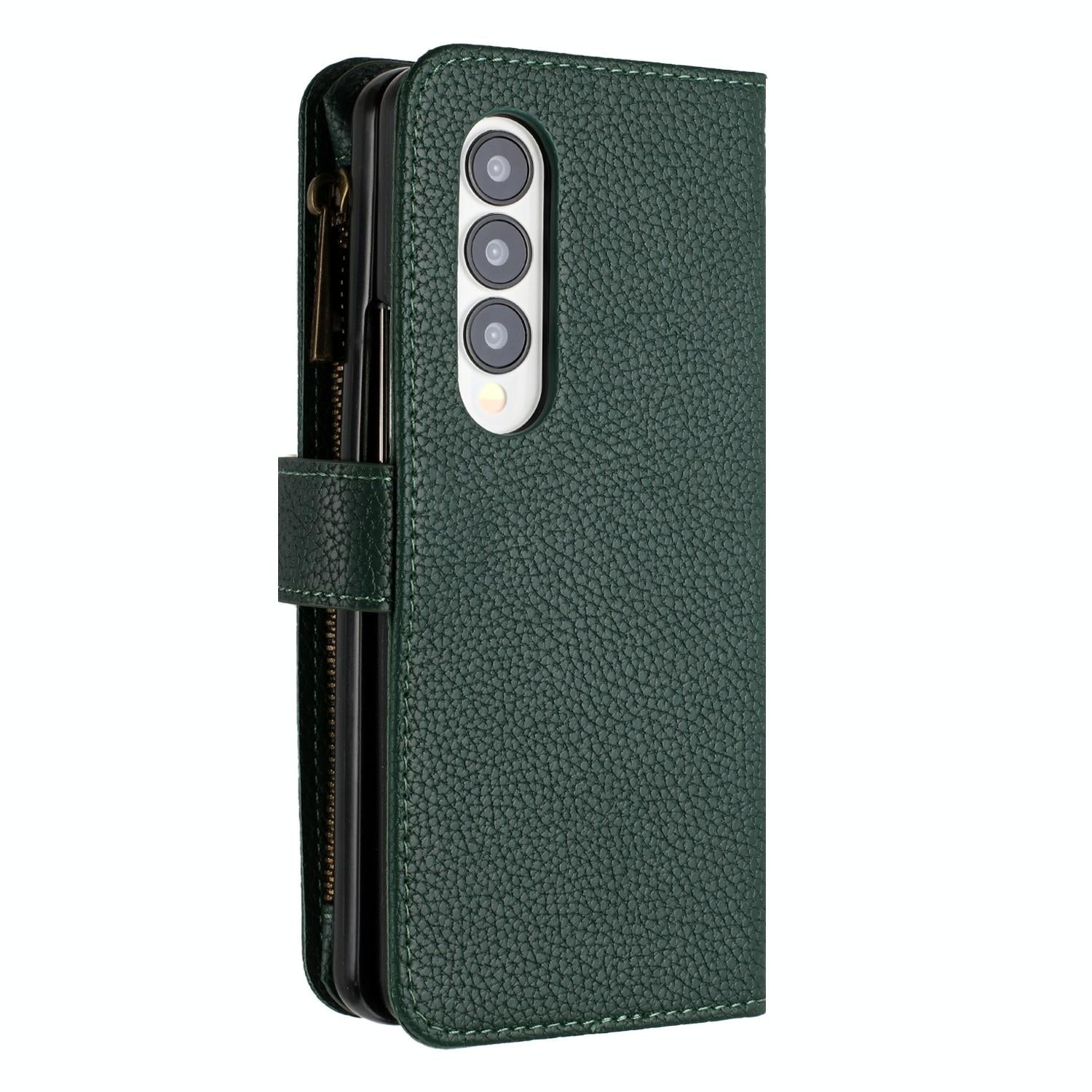 For Samsung Galaxy Z Fold4 5G Litchi Texture Zip Wallet - Gold