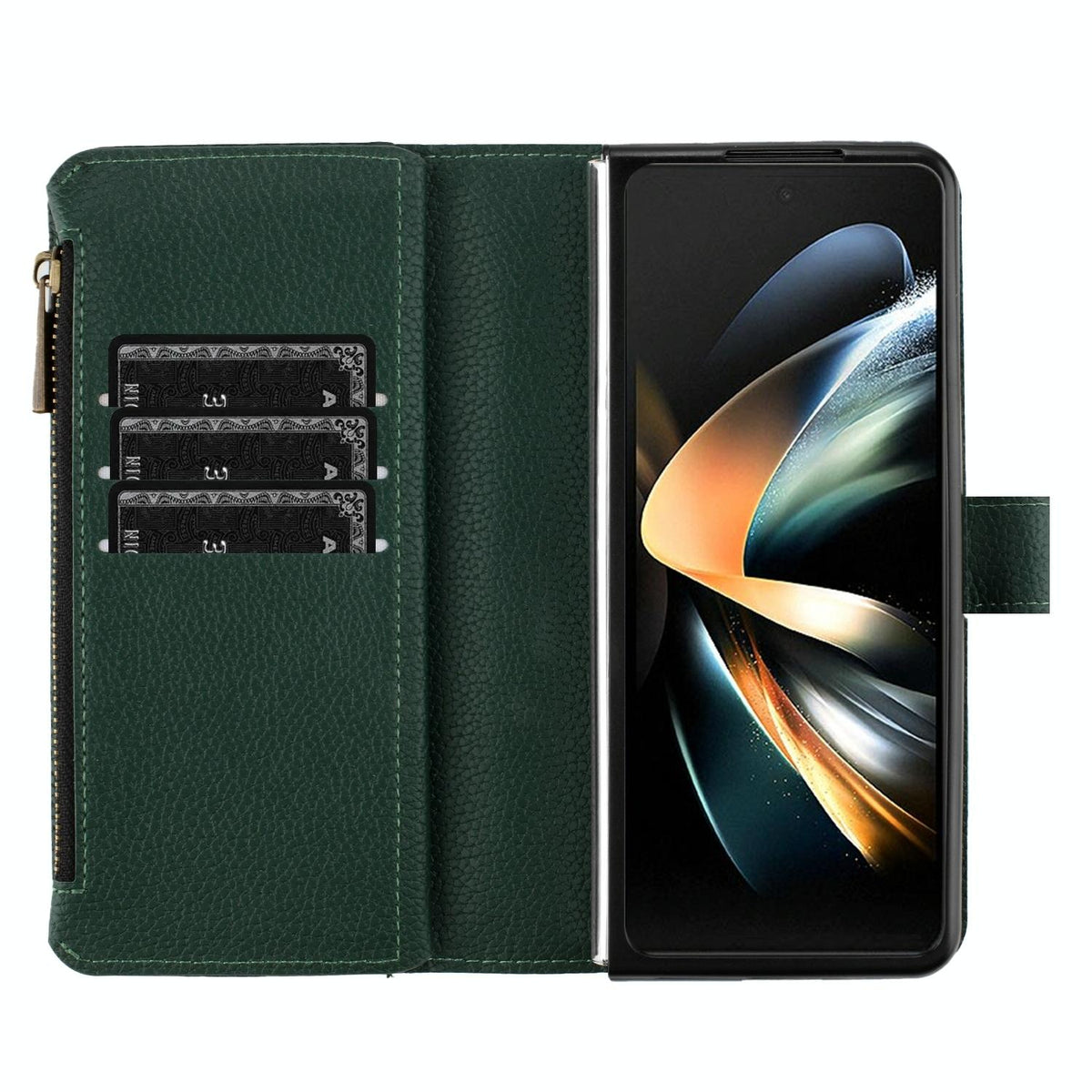 For Samsung Galaxy Z Fold4 5G Litchi Texture Zip Wallet - Gold