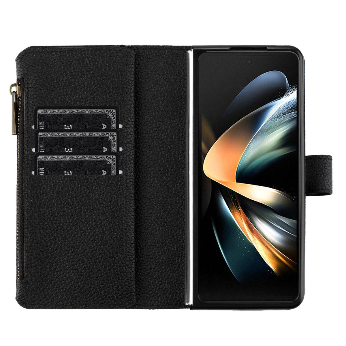 For Samsung Galaxy Z Fold4 5G Litchi Texture Zip Wallet - Gold