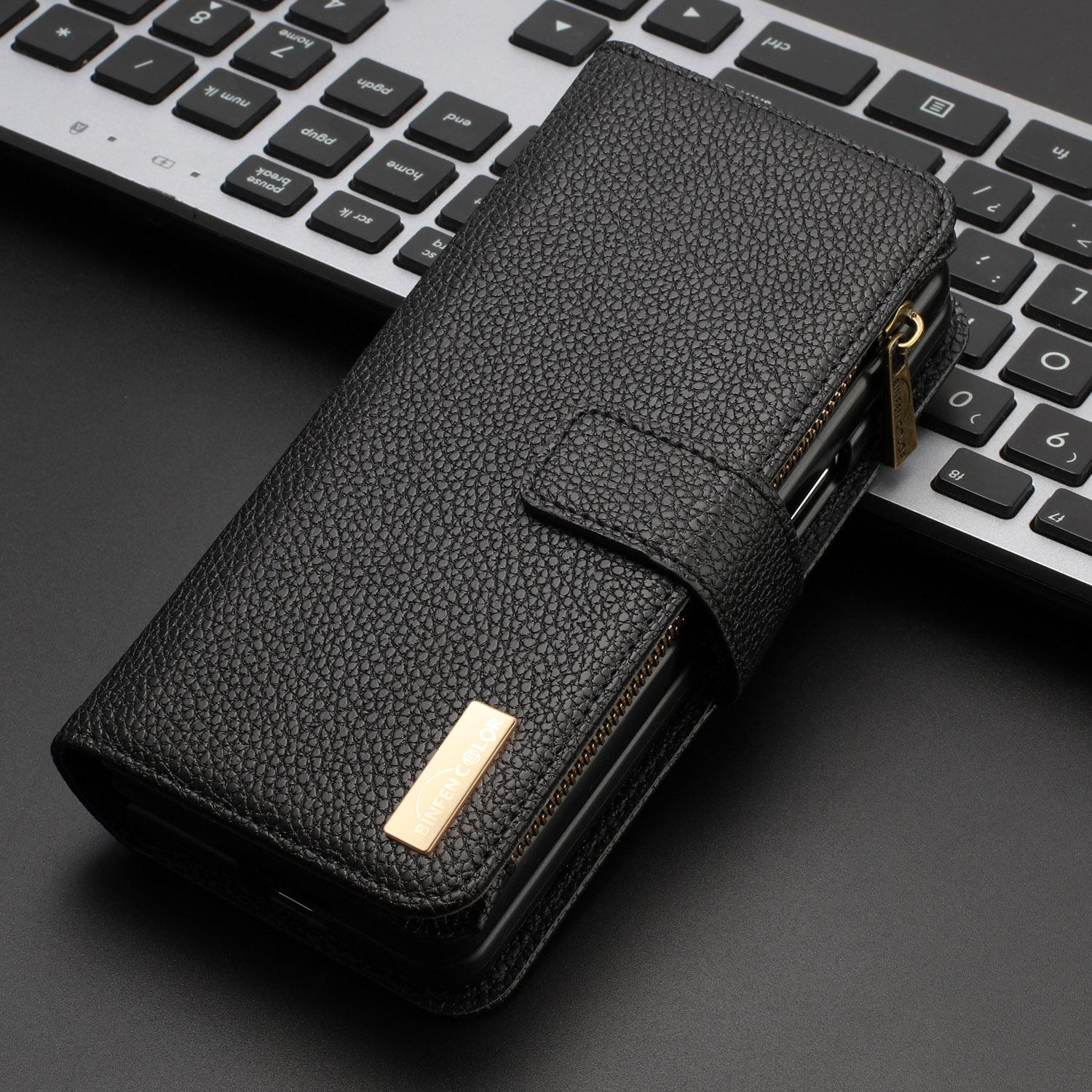 For Samsung Galaxy Z Fold4 5G Litchi Texture Zip Wallet - Gold