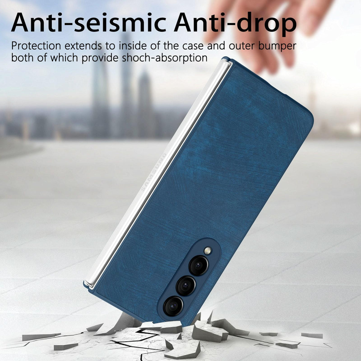 For Samsung Galaxy Z Fold4 5G Vintage Leather Fold Case - Blue