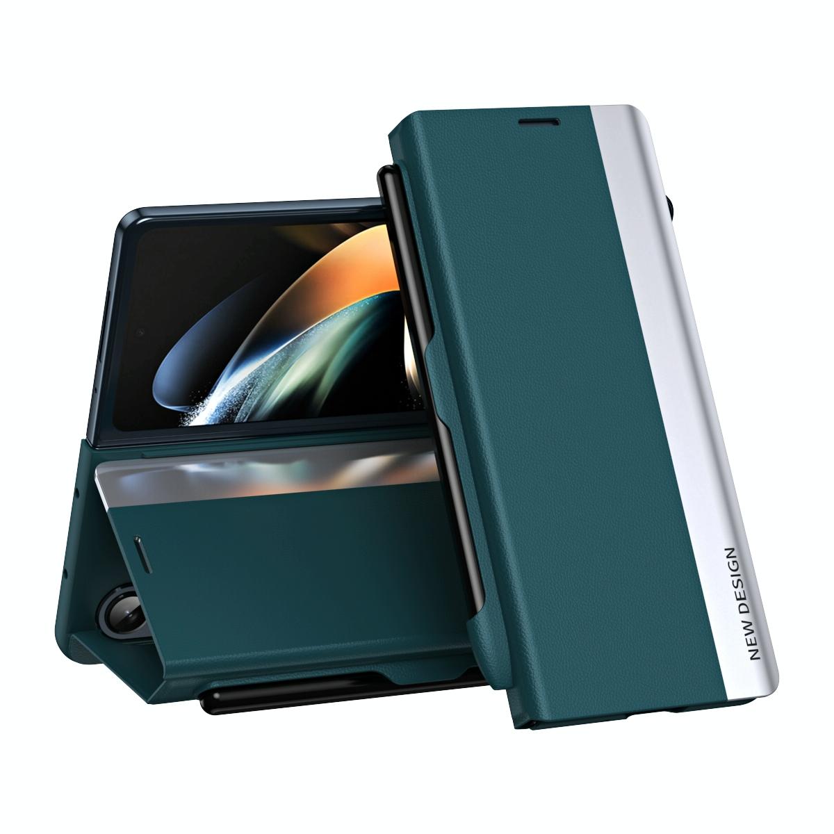 For Samsung Galaxy Z Fold4 5G Leather Phone Case With Pen Slot - Shockproof - Blue