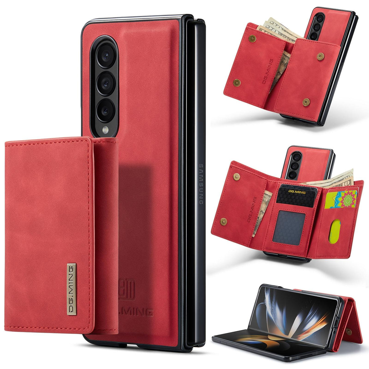 For Samsung Galaxy Z Fold4 5G Wallet Case - 3 Fold Multi Card Holder - Brown