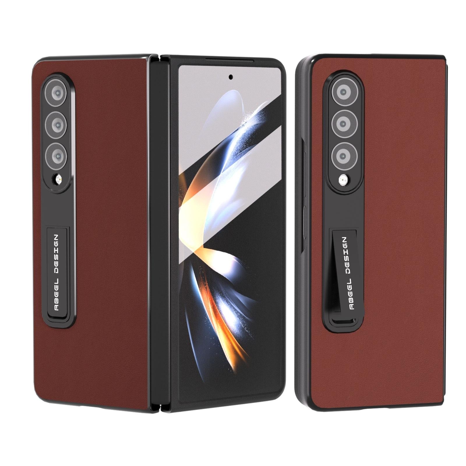 For Samsung Galaxy Z Fold4 5G Phone Case With Holder - Silky Soft Edge - Coffee
