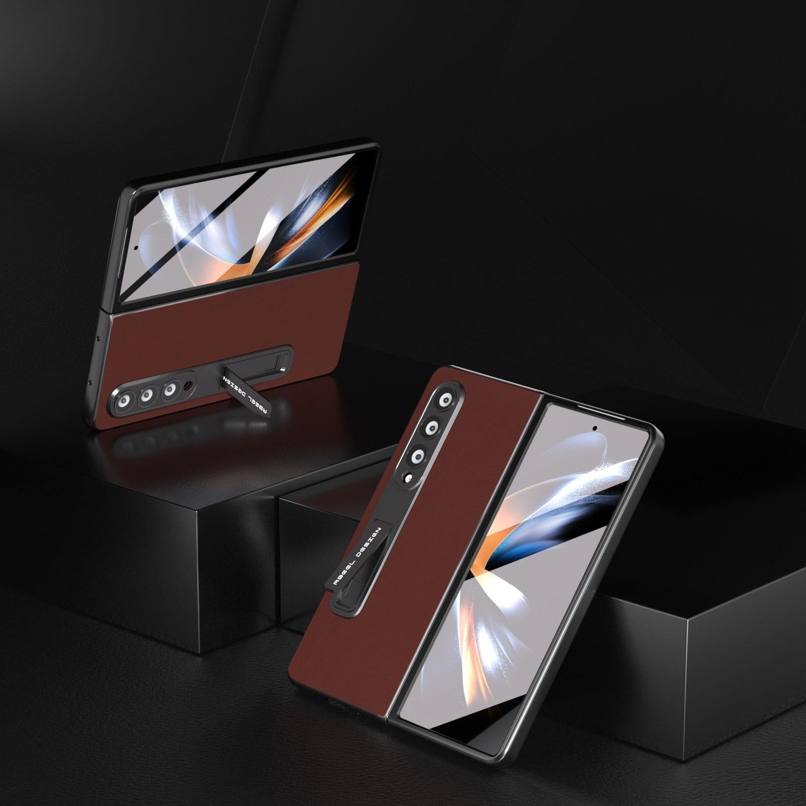 For Samsung Galaxy Z Fold4 5G Phone Case With Holder - Silky Soft Edge - Coffee