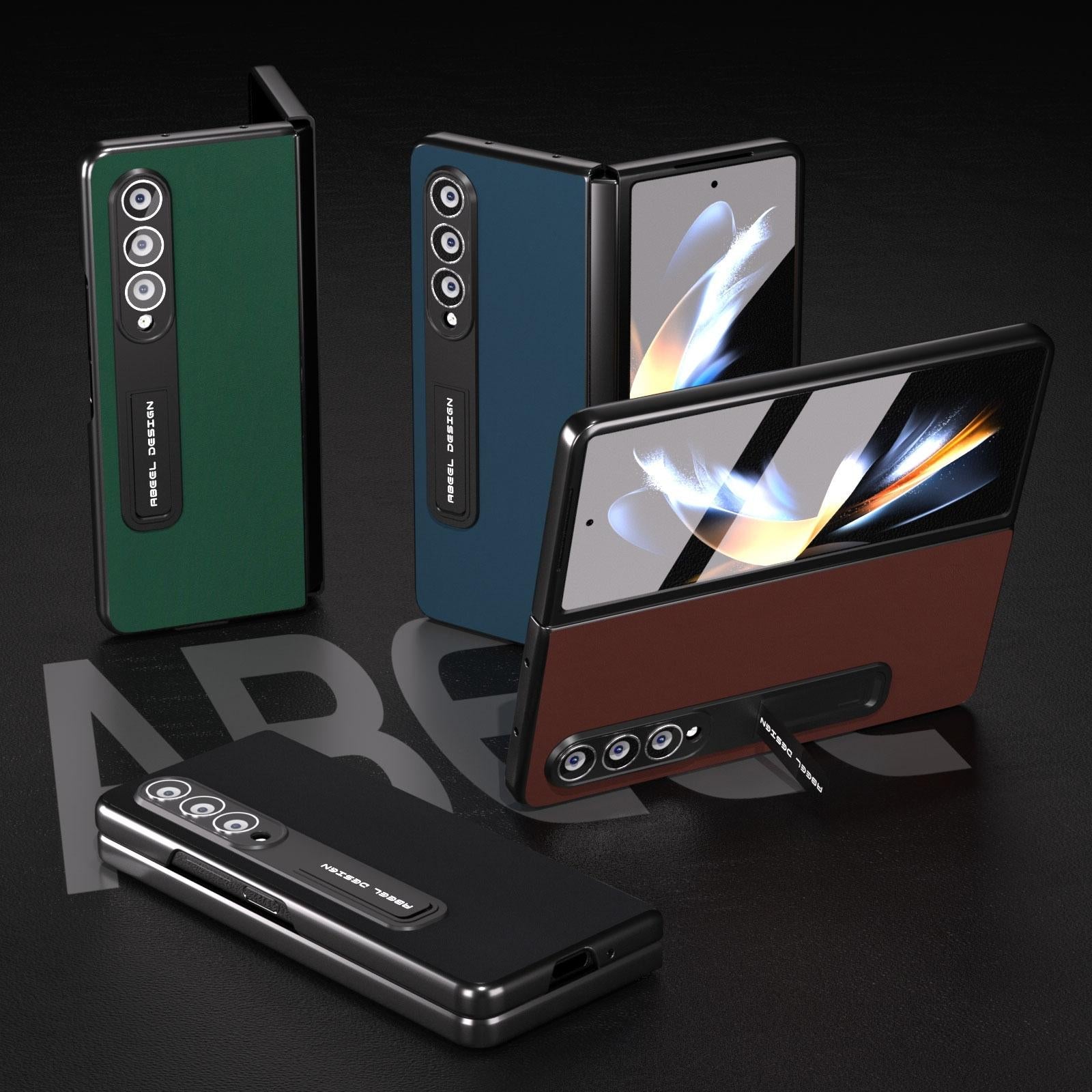 For Samsung Galaxy Z Fold4 5G Phone Case With Holder - Silky Soft Edge - Coffee