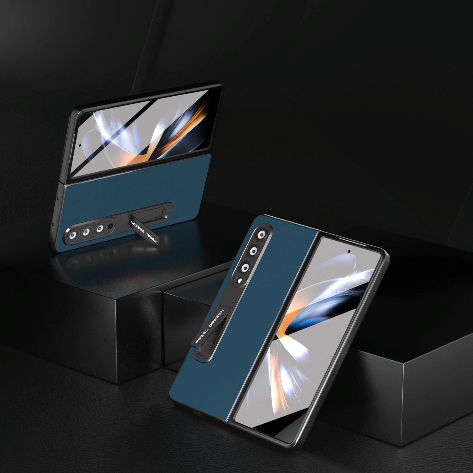 For Samsung Galaxy Z Fold4 5G Phone Case With Holder - Silky Soft Edge - Coffee