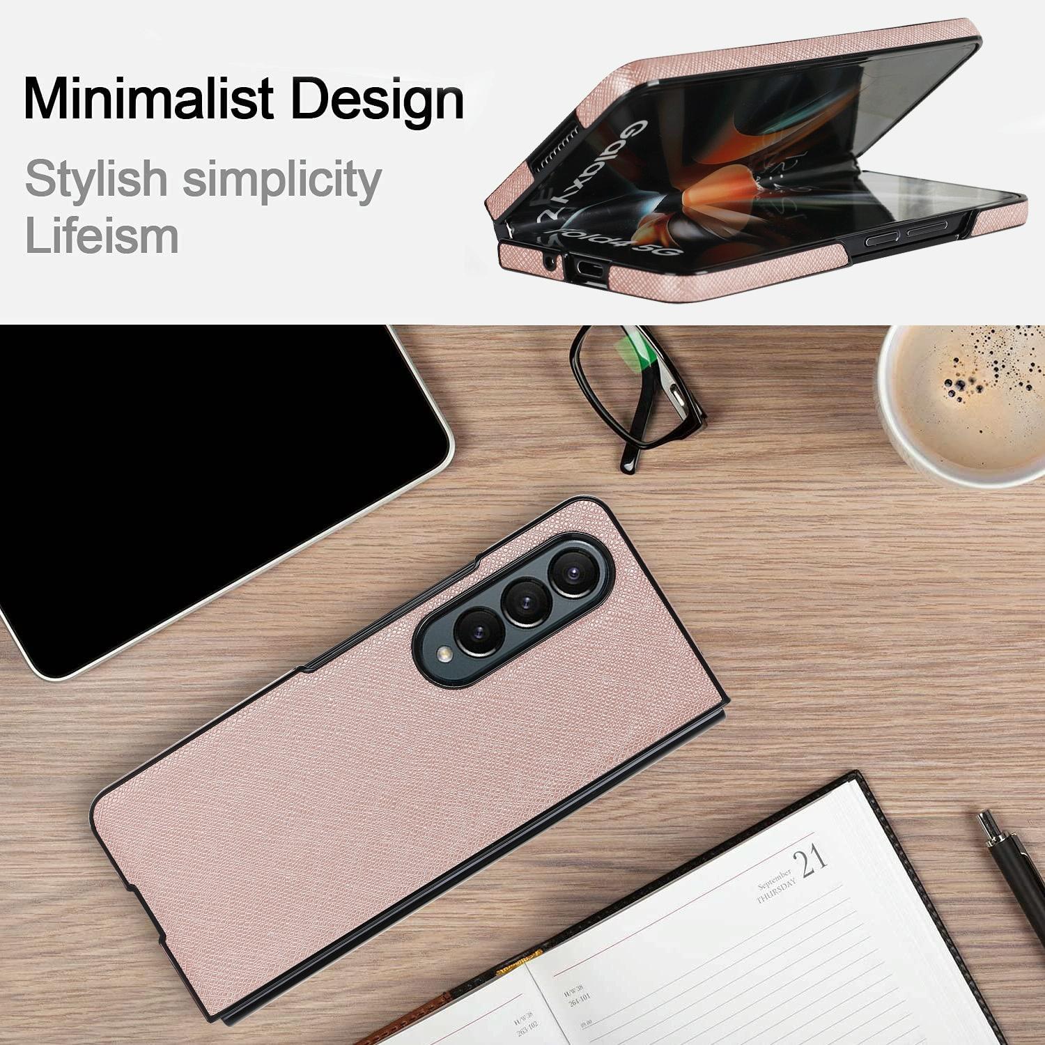 For Samsung Galaxy Z Fold4 5G Foldable Cross Pattern Phone Case - Compact Design - Rose Gold