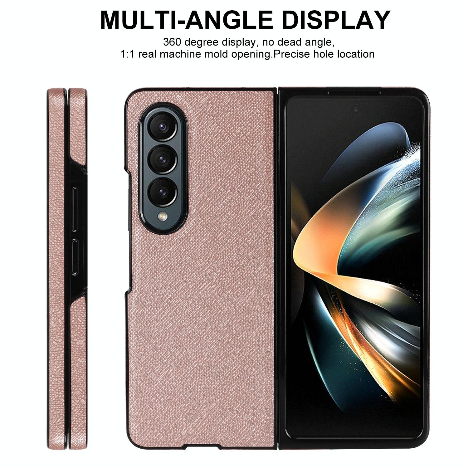 For Samsung Galaxy Z Fold4 5G Foldable Cross Pattern Phone Case - Compact Design - Rose Gold