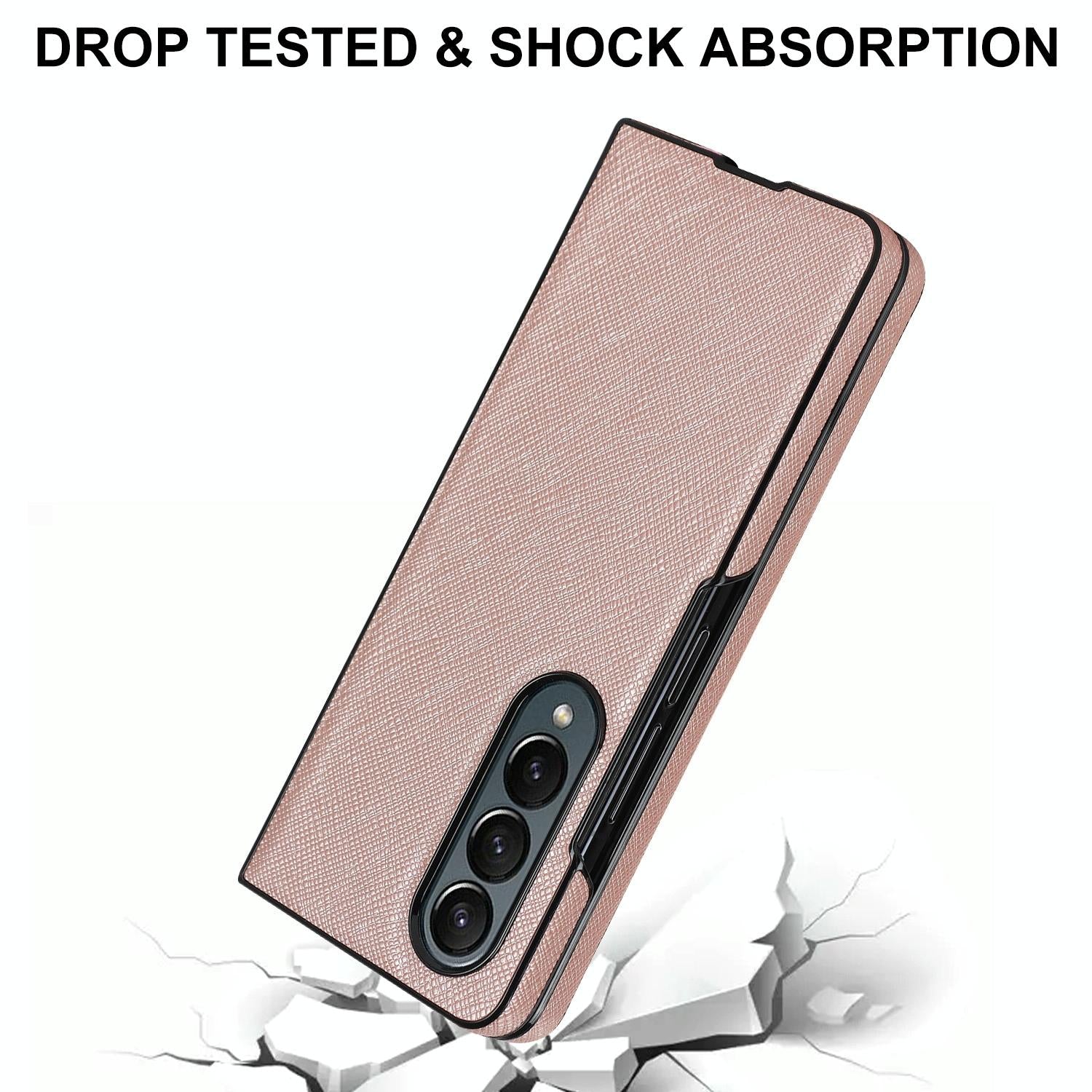 For Samsung Galaxy Z Fold4 5G Foldable Cross Pattern Phone Case - Compact Design - Rose Gold
